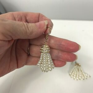 Tassel Earrings Women OS White Faux Pearl Rhinestone Gold Tone Dangle Unbranded